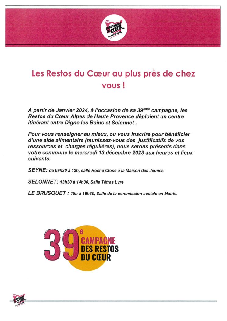 39ème campagne des RESTOS DU COEUR
