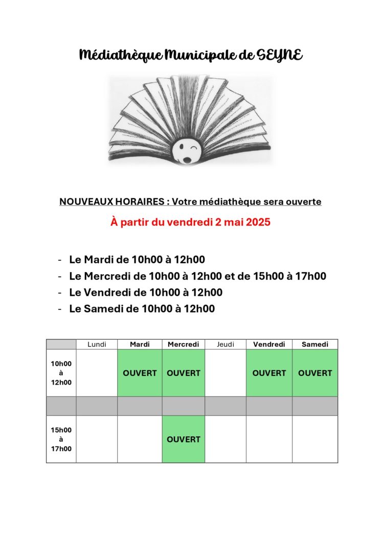 Votre médiathèque change d’horaires !